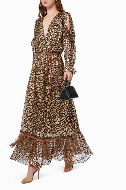 hover state of Animal Print Maxi Dress in Metallic Crepe   