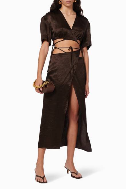 hover state of Wrap Crop Top in Satin   