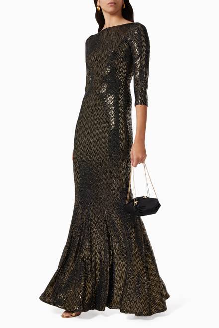hover state of Foligno1 Gown in Vintage Mirror Sequin Stretch  