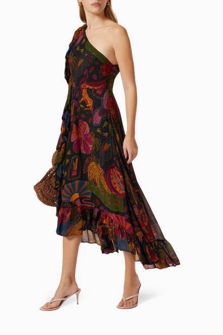 hover state of Crazy Mix One Shoulder Midi Dress in Viscose 