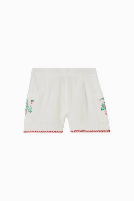 hover state of Floral Embroidery Shorts in Linen Blend
