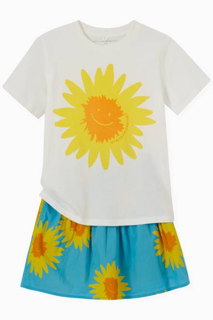 hover state of Smiley Sunflower Print T-shirt in Organic Cotton