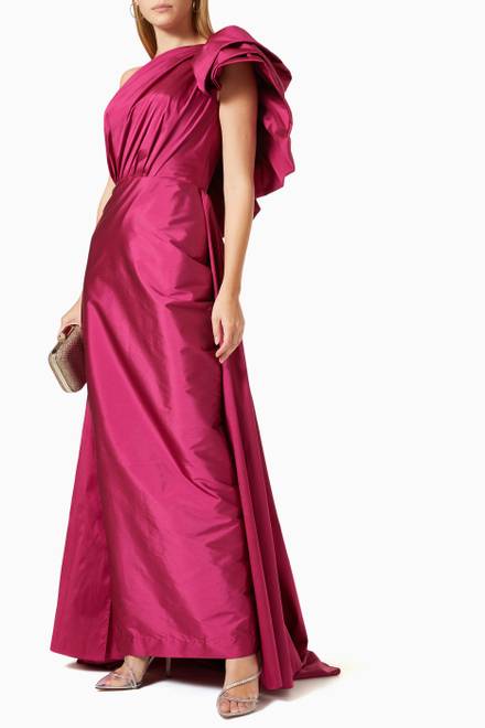 hover state of Gathered One Shoulder Gown in Taffeta     