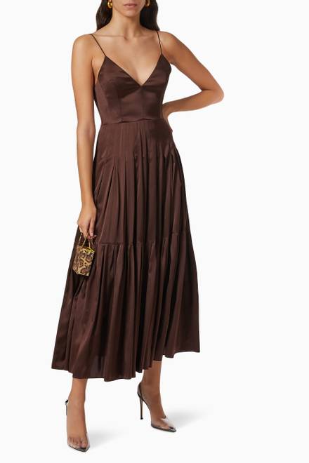 hover state of فستان كالدير حرير بطبقات متعددة وجزء علوي بتصميم بيكيني