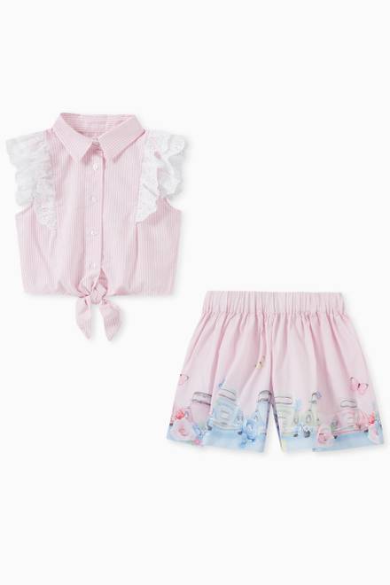 hover state of Striped Frill Shirt & Shorts Set 