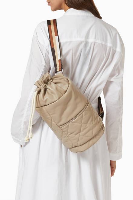 hover state of Quilted Barrel Crossbody Bag in Nappa Leather 