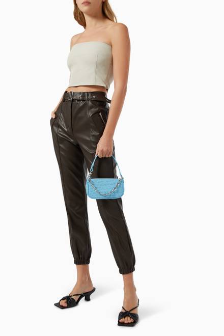 hover state of Mini Rachel Shoulder Bag with Chain in Embossed Leather   
