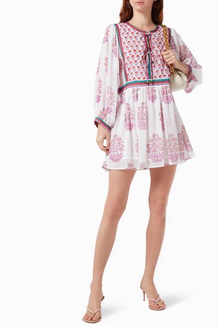 hover state of Tie-Front Floral Mini Dress