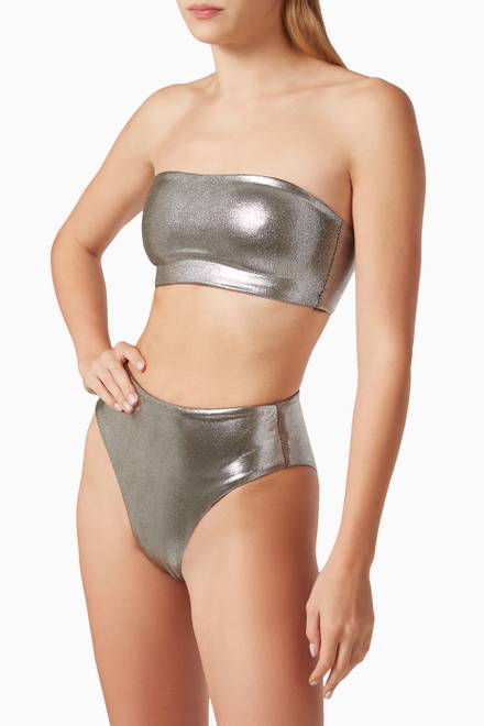 hover state of Metallic Good Waist Reversible Bikini Bottoms in Foil Nylon   