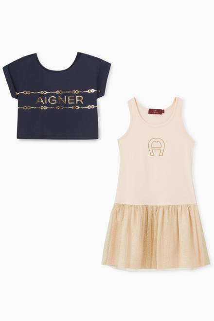 hover state of Logo Dress & Top Set in Cotton 