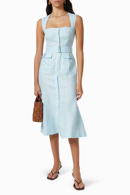 hover state of Apron Cargo Midi Dress in Linen  