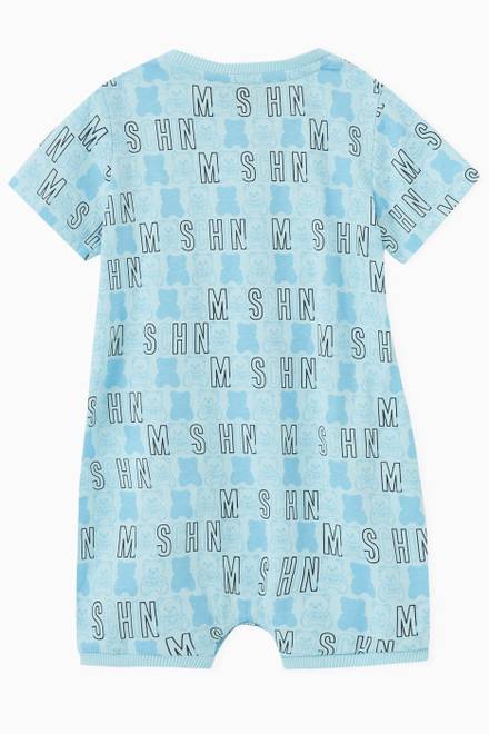hover state of Teddy Bear Logo Print Romper in Cotton 