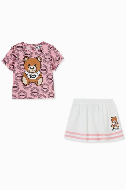 hover state of Circle Logo & Teddy Print T-shirt & Tennis Skirt Set