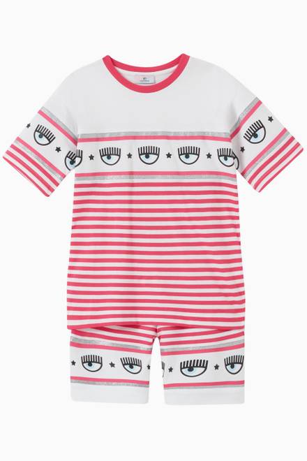 hover state of Maxi Logomania Striped Shorts in Cotton Jersey  