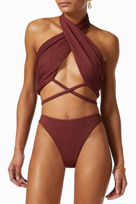 hover state of Lucian Bikini Top in Textured Lycra