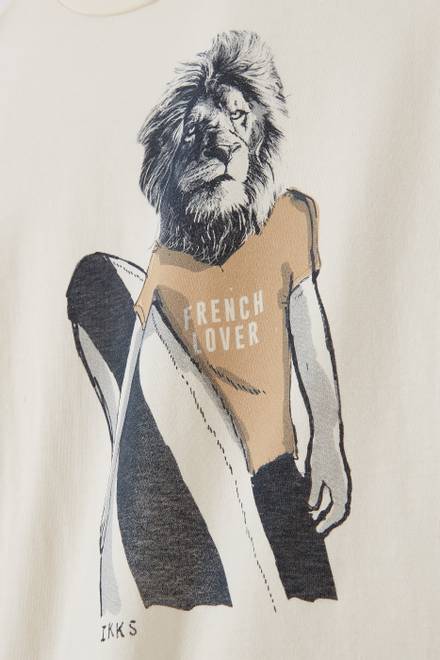 hover state of Ecru Surfer Lion T-Shirt in Cotton 
