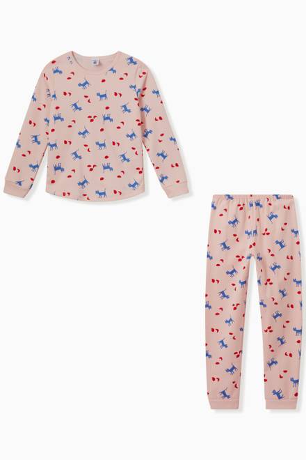 hover state of Cat Printed Pyjama Set in Cotton Fleece