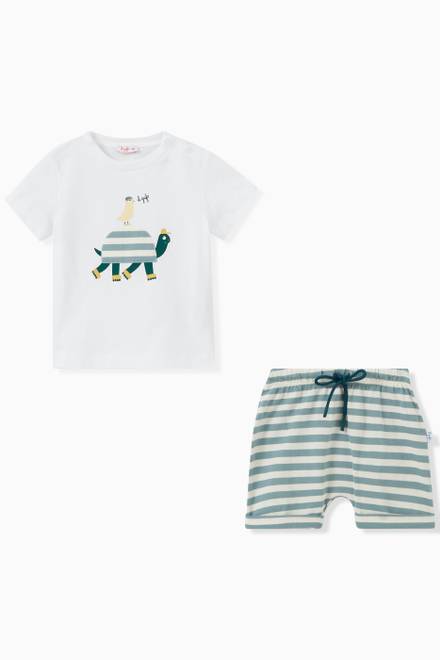 hover state of Striped Turtle Print T-shirt & Shorts Set 
