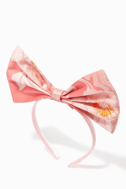 hover state of Peony Print Oversize Bow Hairband     