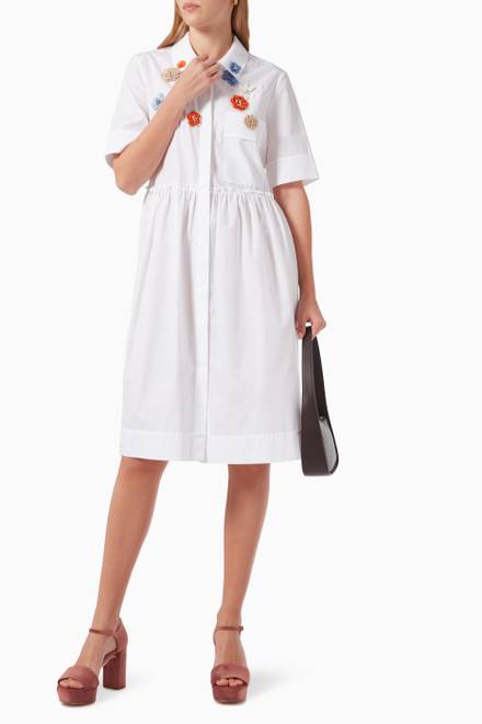 hover state of Floral Embroidred Shirt Dress in Cotton  