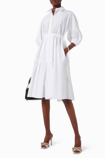 hover state of Puffy Sleeves Ruffle Trim Dress in Mikado Silk  