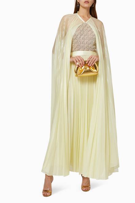 hover state of Pleated Embellished Cape Dress