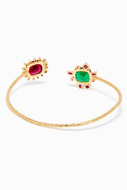 hover state of Emerald & Ruby Open Bangle with Diamonds in 18kt Yellow Gold 