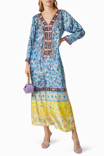 hover state of Embroidered Kaftan in Silk 