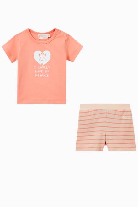 hover state of Heart Print T-shirt & Stripe Shorts Pyjama Set in Cotton  
