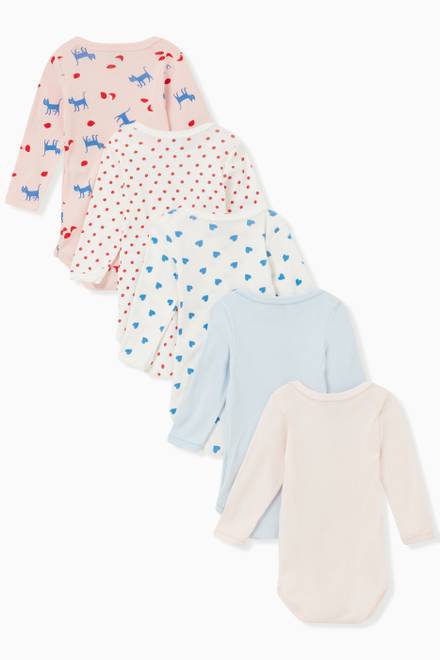 hover state of Long Sleeve Bodysuits in Cotton, Set of 5