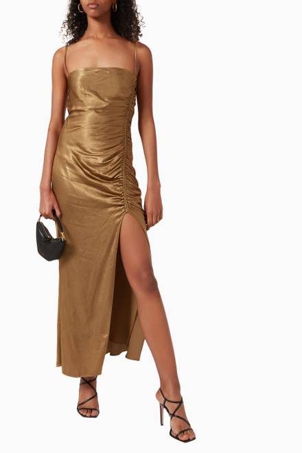 hover state of Thalia Ruched Dress in Satin