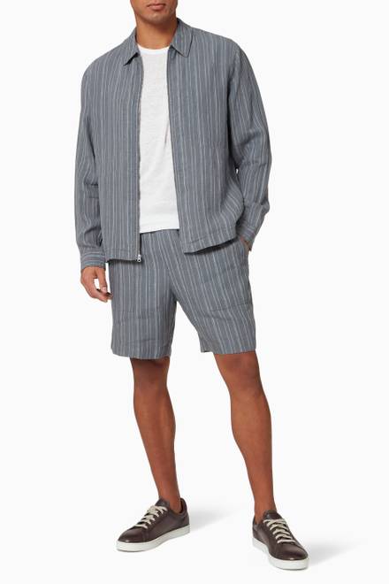 hover state of Uneven Stripe Shirt Jacket in Hemp   