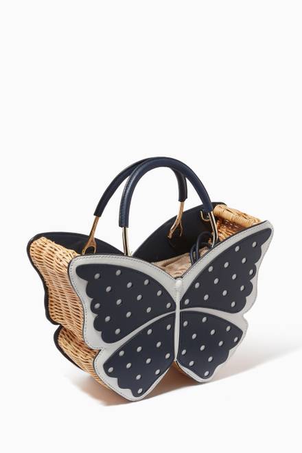 hover state of Wing it 3D Butterfly Satchel Bag in Leather & Wicker
