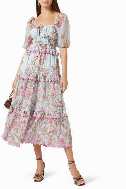 hover state of Asia Floral Midi Dress in Crinkle Viscose Chiffon 