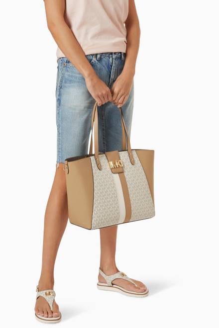 hover state of Large Karlie Tote Bag in Monogram Canvas & Leather