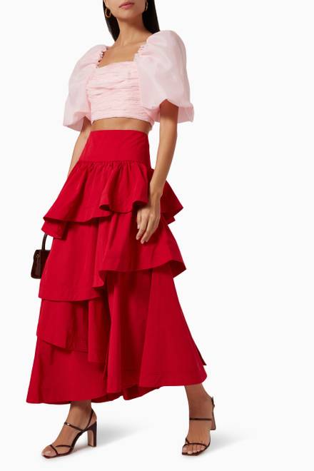 hover state of Cosmos Tiered Frill Midi Skirt  