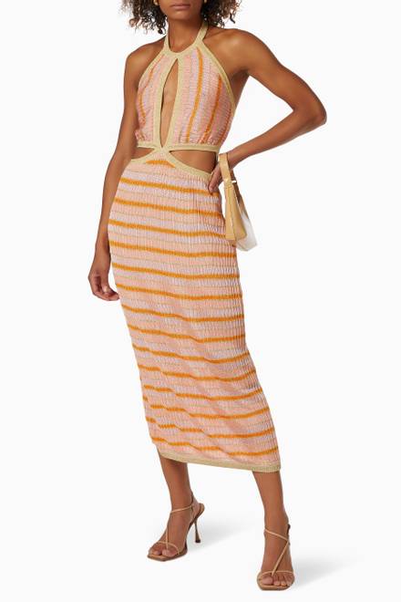hover state of Biba Halter Cut Out Midi Dress in Viscose Knit 