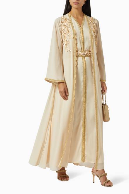 hover state of Moroccan Bead Embellished Kaftan & Dress Set