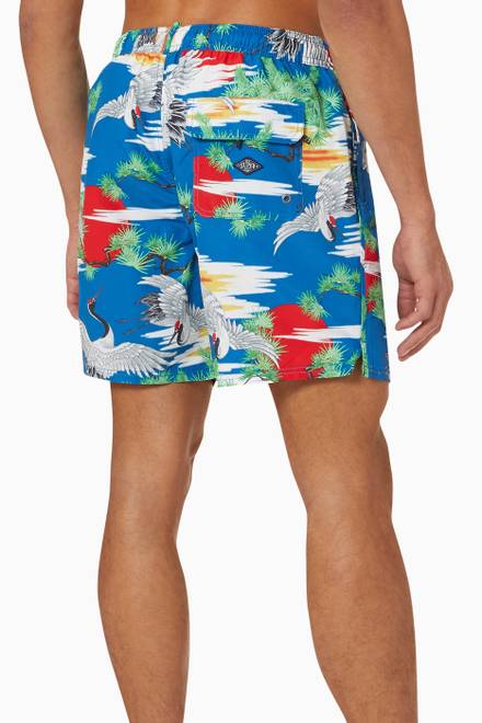 hover state of Vintage Hawaiian Print Swim Shorts