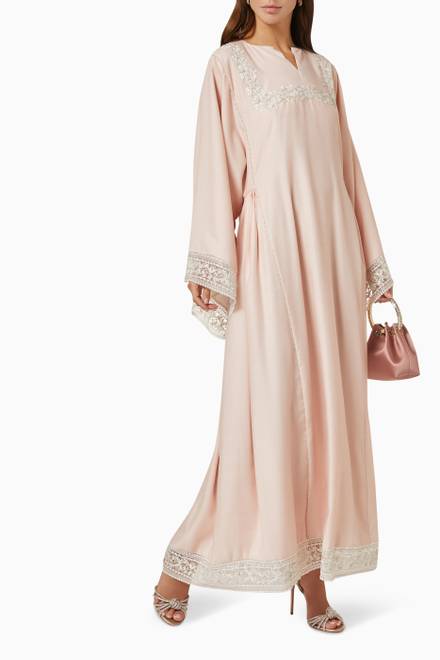hover state of Embroidered Side Pleated Kaftan in Organza  