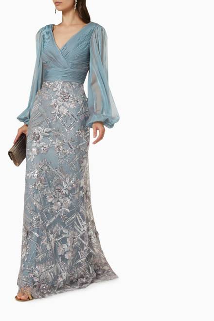hover state of Sheer Sleeves Embellished Gown 