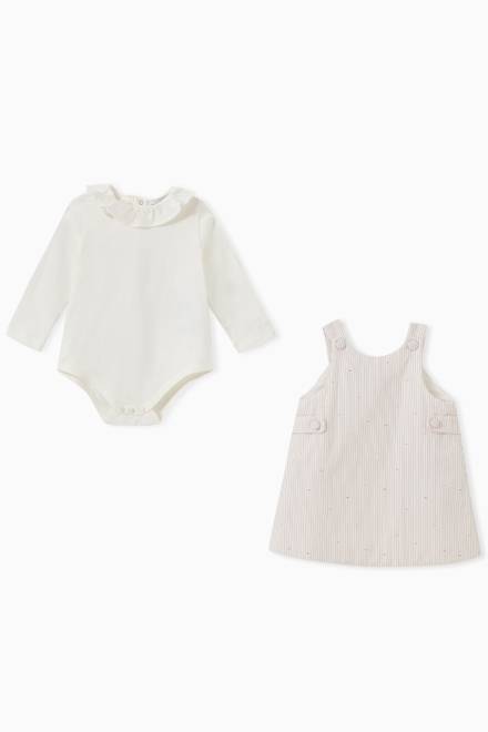 hover state of Striped Logo Dungaree & Romper Set in Cotton 