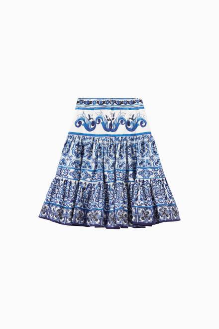 hover state of Maiolica Print Midi Skirt in Cotton