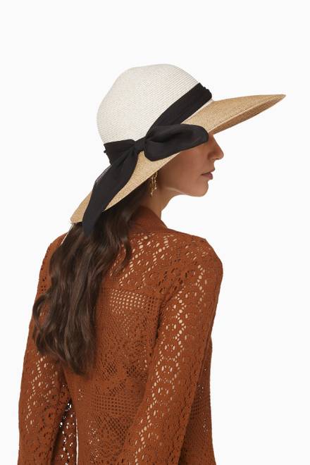 hover state of Honey Sun Hat in Straw and Silk Chiffon
