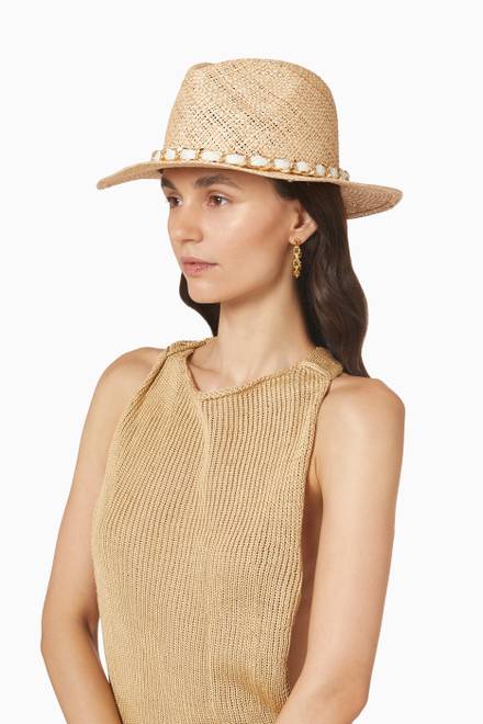 hover state of Lillian Fedora Hat in Straw 