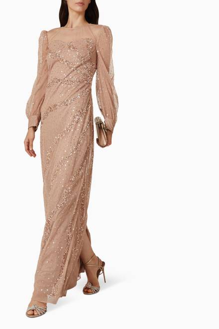 hover state of Puff Sleeve Gown in Embellished Tulle 