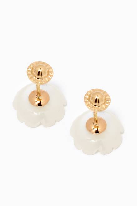 hover state of Mother of Pearl Flower Diamond Earrings in 18kt Yellow Gold
