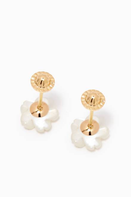 hover state of Flower Mother of Pearl Diamond Earrings in 18kt Yellow Gold         