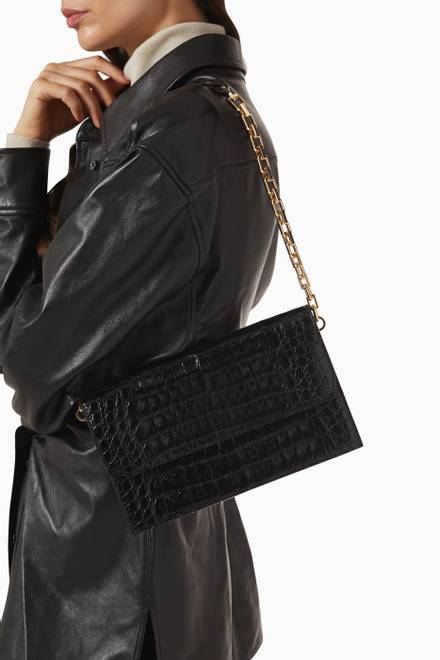 hover state of Isabella Small Shoulder Bag in Crocodile Leather 