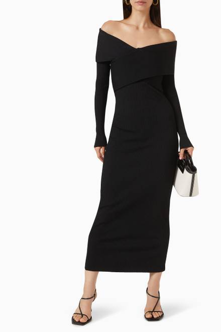 hover state of Boa Wrapped Off-the-shoulder Midi Dress in Viscose Rib Knit 